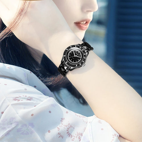 Fashion All Black Ceramic Crystal Diamond Watch